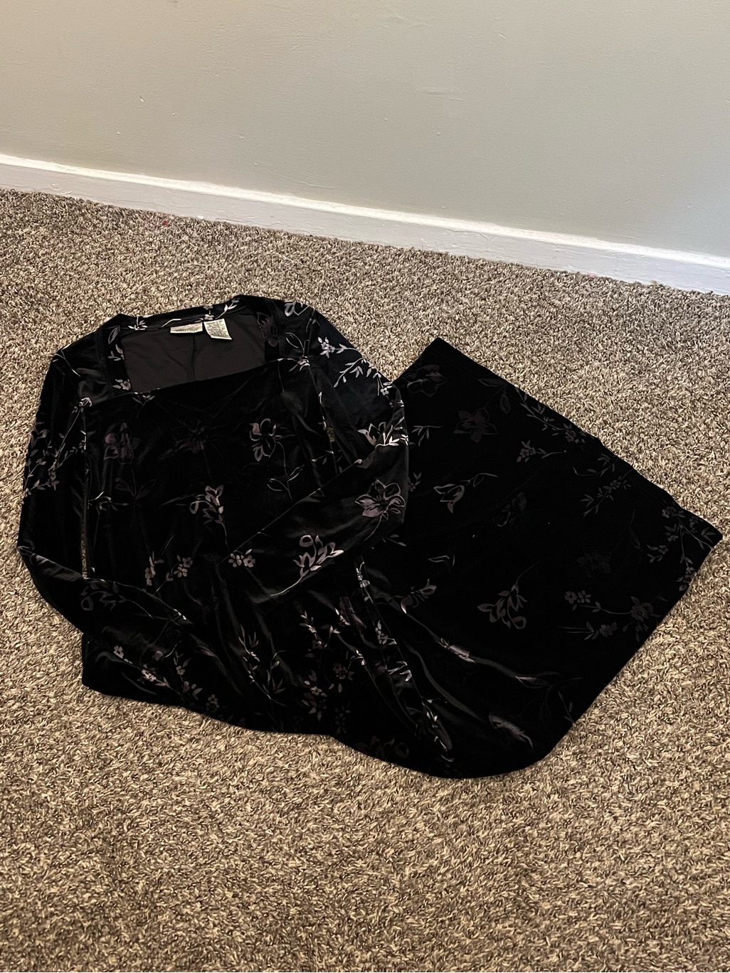 Vintage 90s Kathie Lee Black Velvet Floral Burnout Maxi Dress Whimsigoth Witchy